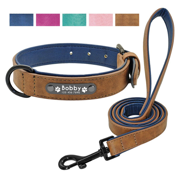Lederen Halsband Leash Set Gepersonaliseerde Aangepaste Honden Halsbanden 2 Layer Lederen Hondenriem Voor Kleine Medium Grote Honden Pitbull